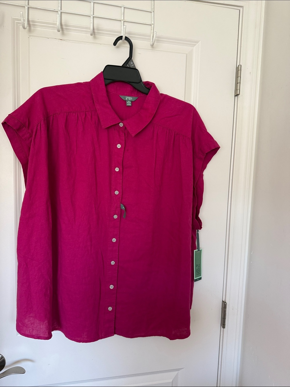 TERRA & SKY Button-Front Short Sleeve Blouse